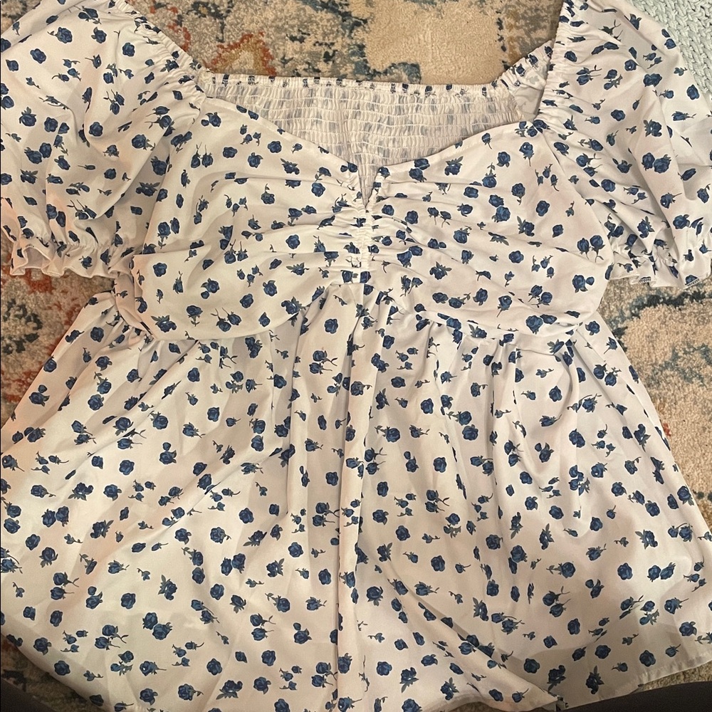 Floral Print White and Blue Top